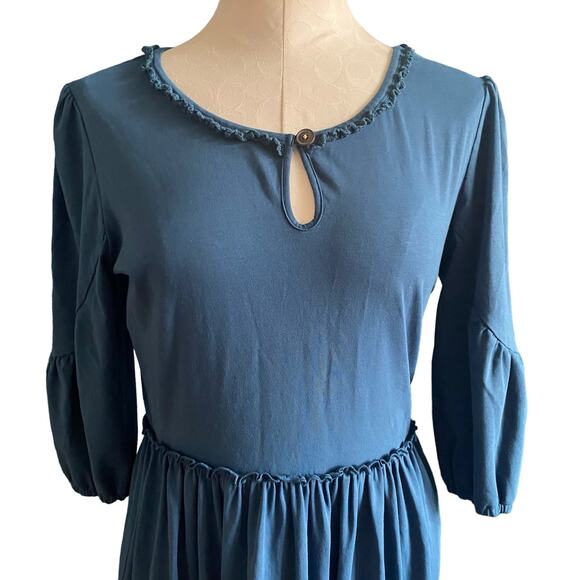 Matilda Jane Make Believe Hold The Key Teal Blue Crochet Trim Mini Dress Size M - Picture 6 of 8